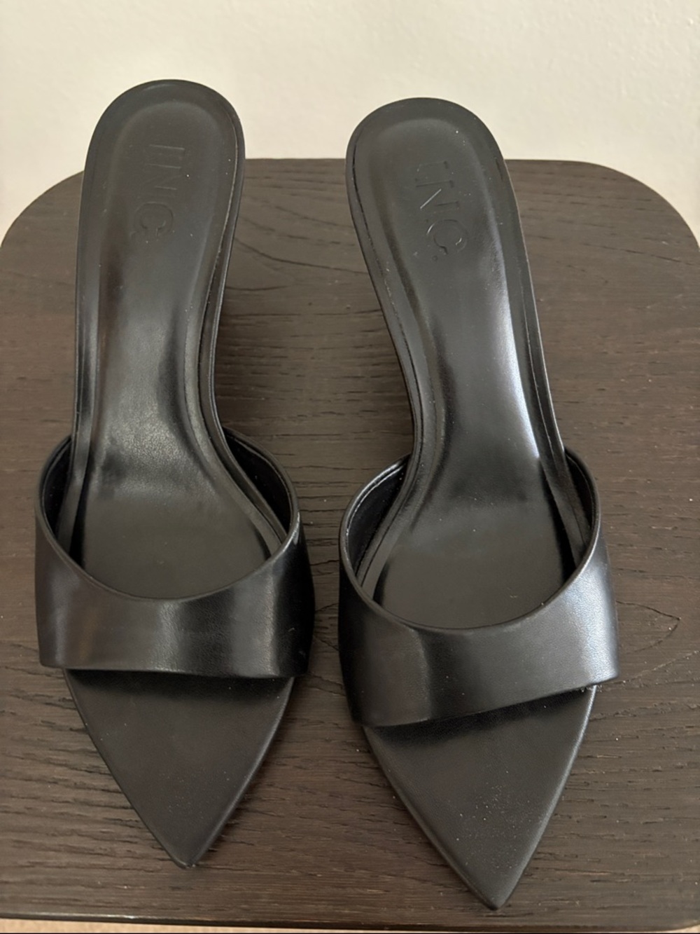 INC International Concepts Black Pointed Slide Mules